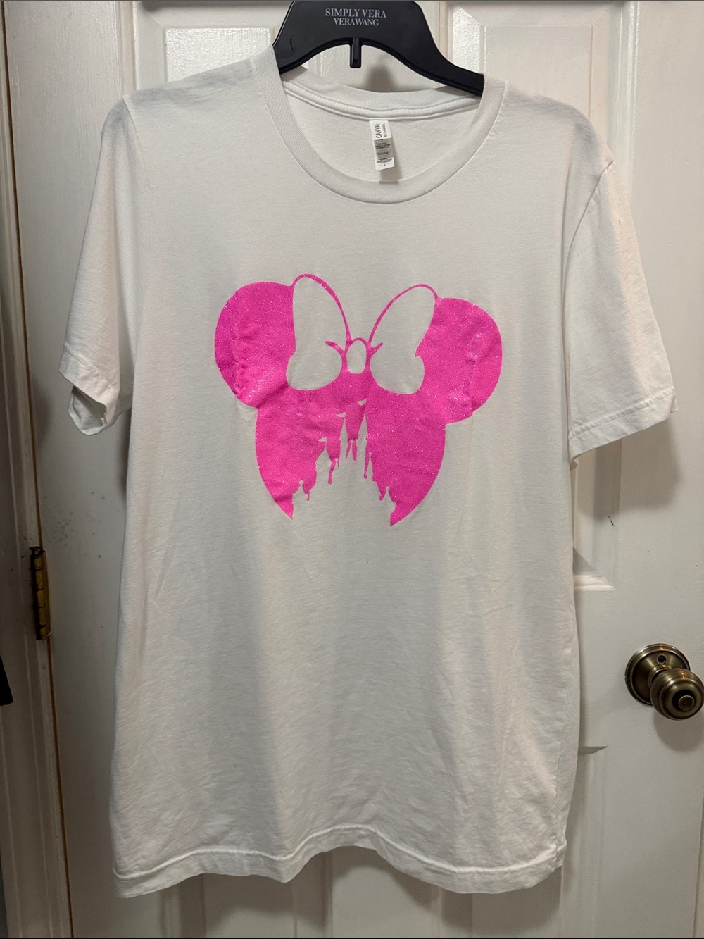 Women’s White Tee with Hot Pink Minnie Bow Graphic
